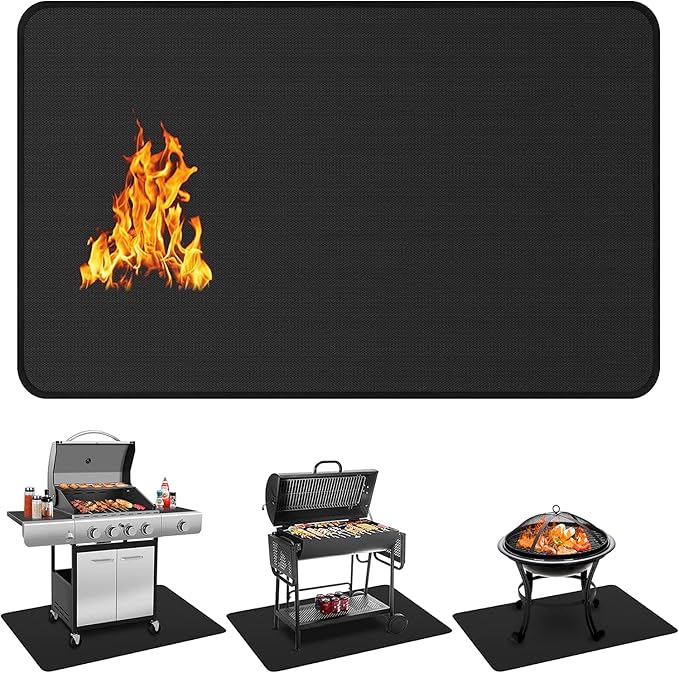 Protebox 90 x 48 inch Under Grill Mats for Outdoor Grill, Double-Sided Fireproof Deck and Patio Protector Mat, Waterproof Oil-Proof BBQ Floor Pad Indoor Fire Pit Fireplace Mat