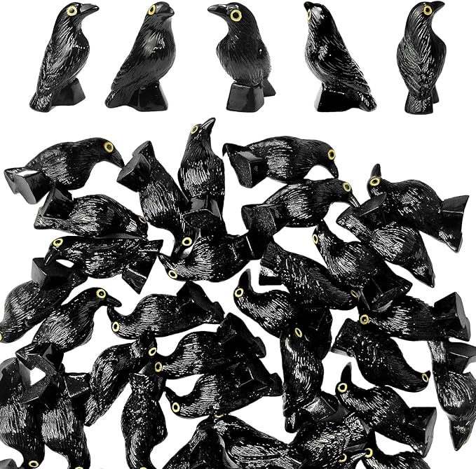 100 Pcs Miniature Crow Figurines, Mini Resin Crows Figures, Tiny Black Raven Decor for Home Garden, Micro Landscape, and Halloween Scene Decoration (100)