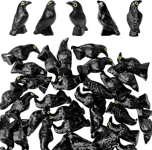 100 Pcs Miniature Crow Figurines, Mini Resin Crows Figures, Tiny Black Raven Decor for Home Garden, Micro Landscape, and Halloween Scene Decoration (100)