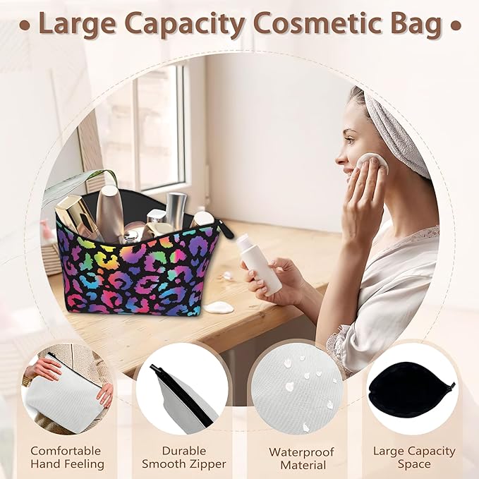 Colorful Leopard Cosmetic Bag Animal Skin Print Makeup Bags,Travel Make up Bags for Women Girls Cute Zipper Pouch Toiletry Organizer Bag Travel Essentials