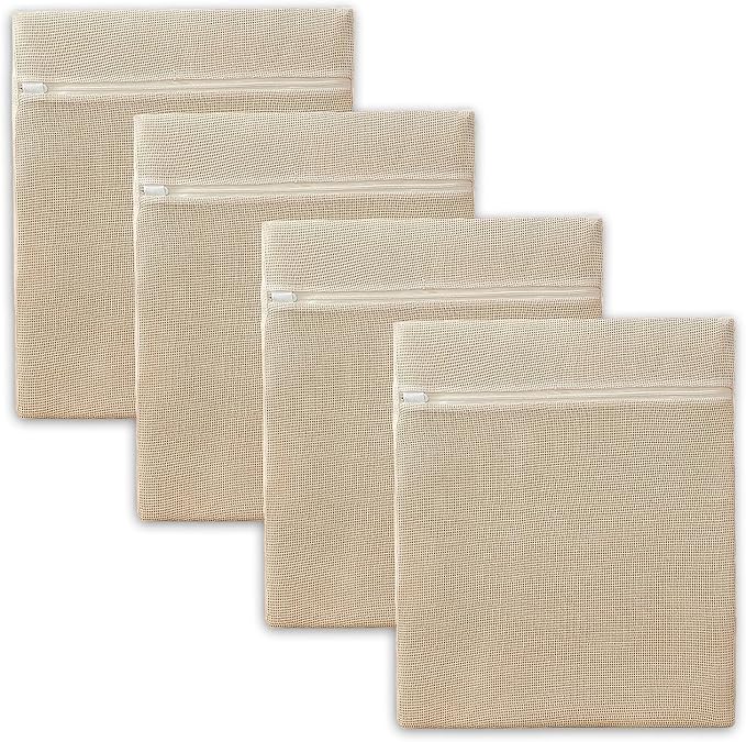 4Pcs Large Cotton Mesh Laundry Bags for Delicates, Breathable Mesh Garment Bag for Washing Machine, Travel Wash Bags with Zipper for Bras, Underwear, Socks, Clothes, Laundry Dorm Room Essentials