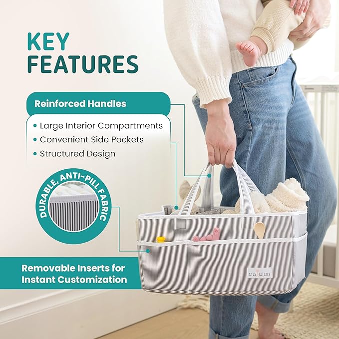 Lily Miles Baby Diaper Caddy Organizer - Large Tote Bag for Newborn essentials Boy or Girl - Baby Shower Basket - Nursery Must Haves - Registry Favorites - Newborn Caddie Car Organizer