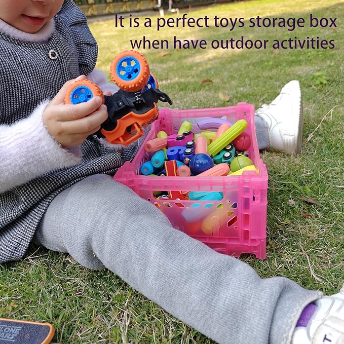 PTEREIW 4Pack Pastel Plastic Storage Crates and Baskets, Collapsible Crates for Organizing, 4L Space Saving Bins for Classroom, Kitchen, Office, Bedroom,Desk Organizer. (Mix Colors)
