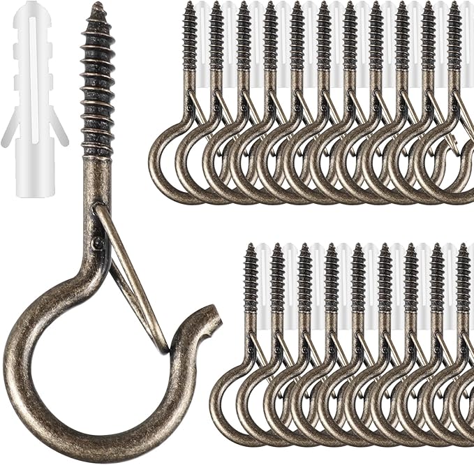 FSAH 35 PCS Screw-in Hooks for Outdoor String Lights, Q Hangers Hooks Outdoor for Outside, Swivel Hanging Basket Patio Light Hooks with Safe Buckle Screw in Planter Eye Hook for Wall Ceiling, Copper