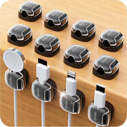 Cable Clips, 12 Pack Cord Holder Cord Organizer [1s Lock & Strongest Adhesive] Spring Cord Clips Phone Charger Wire Desk Cable Management Nightstand Home Office School Decor Women Cute Desk Black