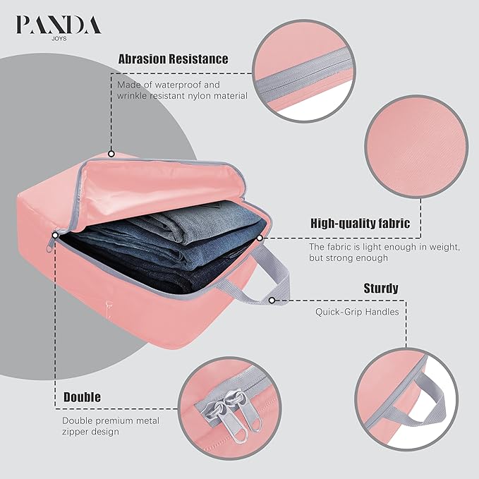 4 Set Compression Packing Cubes Travel - Travel Accessories Expandable Packing Organizers for Carry On - Essentials Luggage Bags - Pink