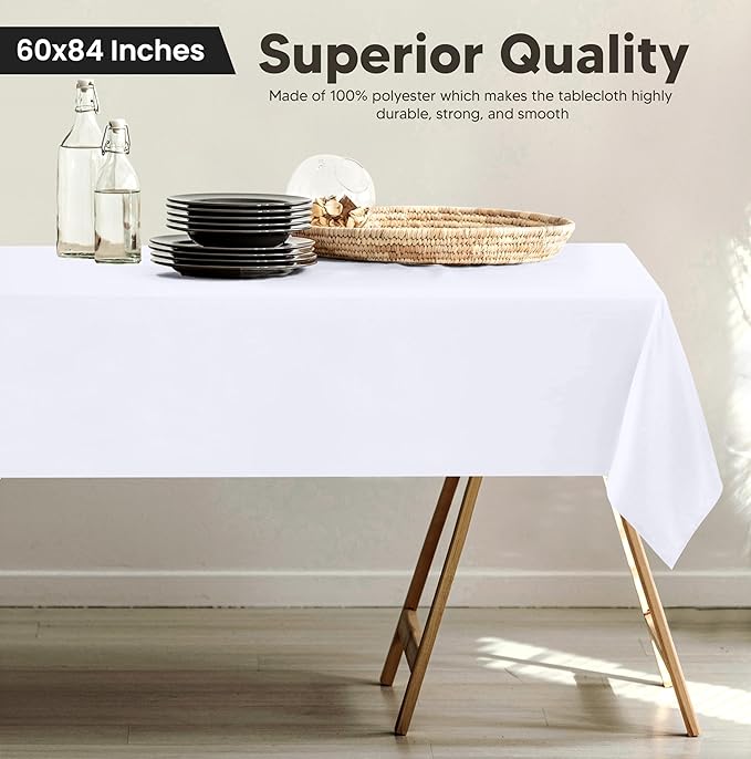 Utopia Kitchen Rectangle Table Cloth 1 Pack (60x84 Inches, White), Tablecloth Machine Washable, Polyester Table Cover for Dining, Buffet Parties, Picnics, Events, Weddings and Restaurants