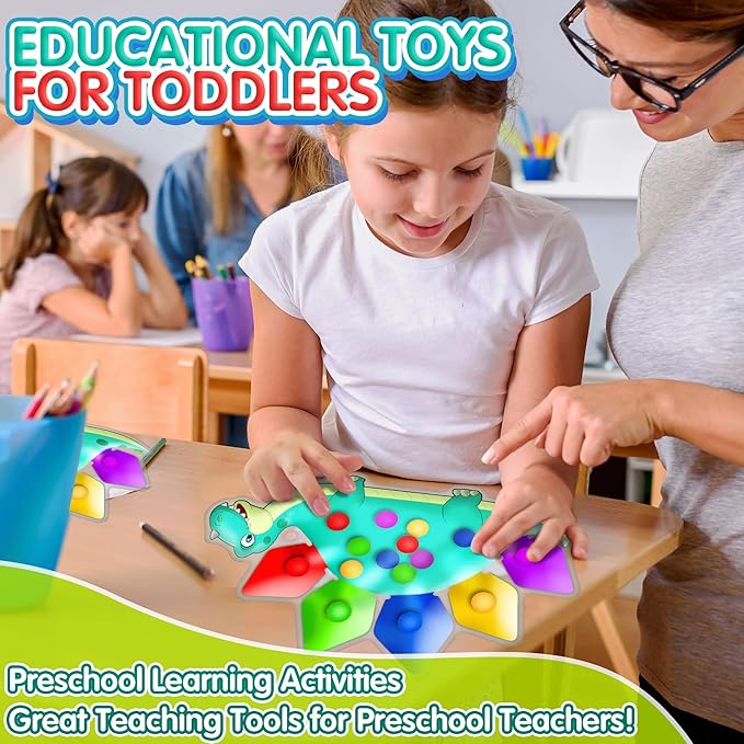 4PC Dinosaur Color Sorting Sensory Toys, Montessori Travel Toys for Toddler Fine Motor Skill Learning Activities Quiet Calm Down Fidgets for Classroom Easter Basket Stuffers for 3 4 5 Year Old Kid