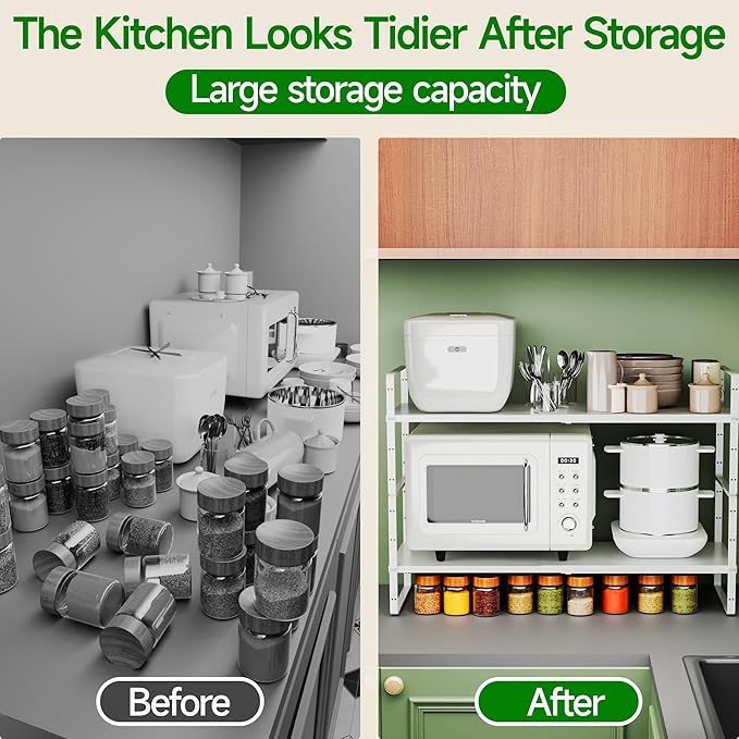 LOCVCDA Expandable Cabinet Organizer Shelf, Adjustable Height Organizer Riser for Kitchen Cabinet Spice Rack Locker Pantry Cupboard Under Sink Countertop Desk Organization Metal Stackable Shelves