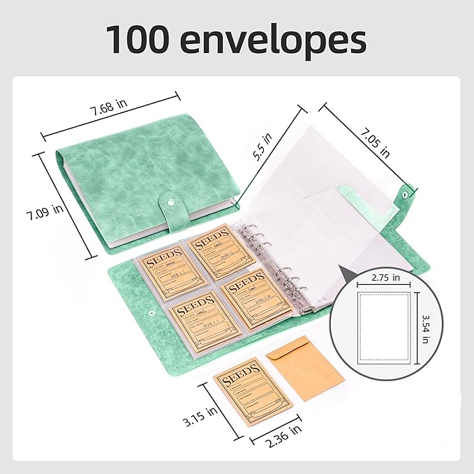 U0U Seed Storage Envelopes, Green Resealable Sealing Seed Envelopes Garden Seed Organizer Storage Box,Seed Packet Organizer Seed Collecting Template for Vegetable (Green)