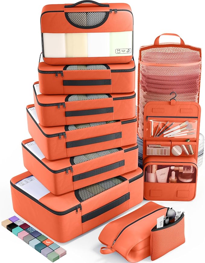 Veken 10 Set Packing Cubes for Travel Essential, Suitcase Organizer Bags in 4 Sizes, Carry-On Luggage Accessories with Large Laundry & Hanging Toiletry Bag, Must-Have for Airplane, Road Trip & Camping
