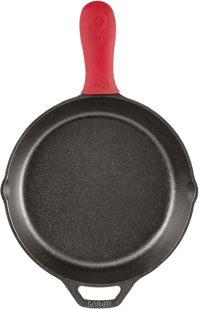 Lodge Silicone Hot Handle Holder - Heat-Resistant Cast Iron Skillet Handle Cover for Pans 9 Inches & Larger - Dishwasher-Friendly Silicone Hot Grip Sleeve - Reusable Skillet Accessory - Red
