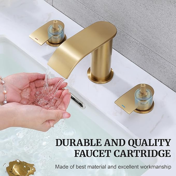 Ultimate Unicorn 8 inch Bathroom Faucet Champagne Bronze, Waterfall Bathroom Sink Faucet with Metal Pop-up Sink Drain Stopper and 2 Supply Hoses, DJS-MP-3JT-CG-PB-C