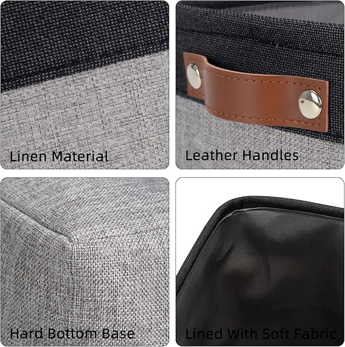 DULLEMELO Fabric Storage Basket for Shelves/Closets, Collapsible Rectangle Basket for Organizing Clothes, Toys, Towels, Books, Laundry, Nursery, Dog Toy Basket Empty (Black&Gray)