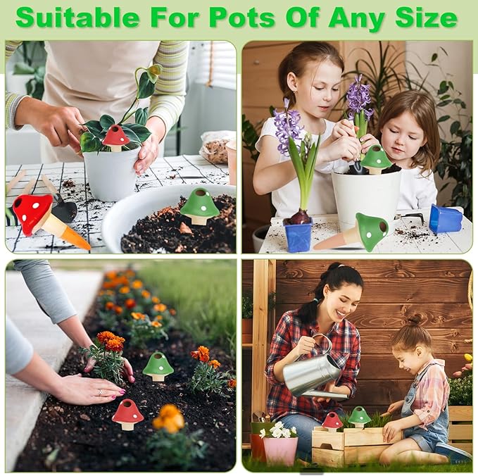 Tuzinano Terracotta Self-Watering Devices Premium Self-Watering Spikes Upgraded Planter Insert Device Irrigation Dripper Professional Garden Automatic Plant Accessories 4 Packs (Colorful Mushroom 2.0)