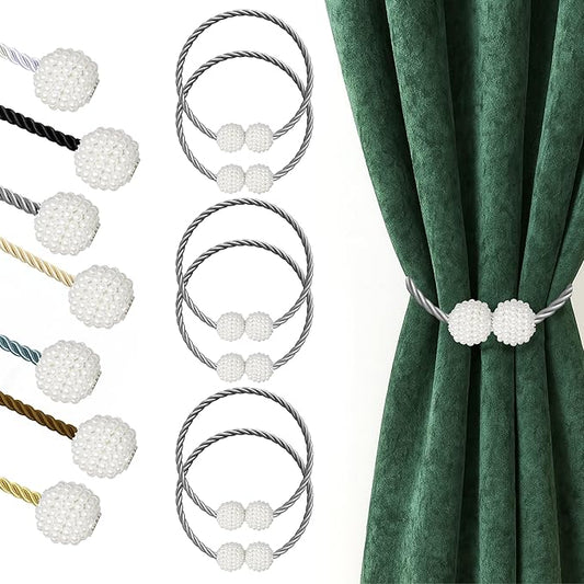 Hion Magnetic Curtain Tiebacks Grey 6 Pack, Curtain Tiebacks Buckles Holdbacks Holders Hooks Clip for Home Bedroom Office Decorative Thick or Thin Curtain