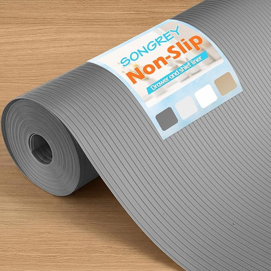 Songrey Non-Adhesive Shelf Liner, 23.6IN x 30FT Waterproof Cabinet & Drawer Liner, EVA Material Non-Slip Mat for Kitchen Cupboard, Refrigerator, Easy to Cut, Washable, Dark Gray