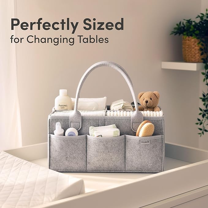 PUTSKA Nursery Storage Basket - Baby Diaper Caddy Organizer for Diaper Station, Newborn Essentials, Baby Shower Gifts and Registry Must-Haves for Boy or Girl