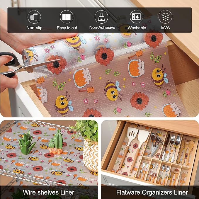 Cooyes Shelf Liner – Non-Slip Cabinet & Drawer Liner for Kitchen – Non-Adhesive Waterproof Shelf Paper with Modern Pattern – Durable EVA Cabinet Mat – Easy to Cut (Buff,17.5" W x 78.7" L)