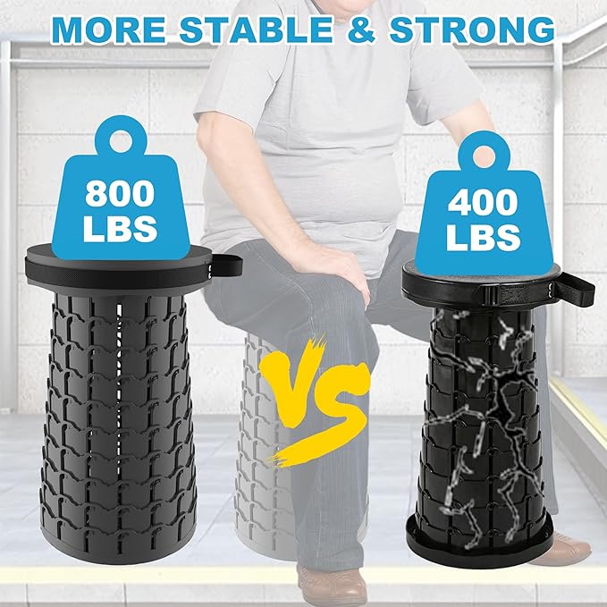 2025 Upgraded Collapsible Stool， Pop Up Seat with Load Capacity 800lbs，More Durable & Portable Retractable Folding Stools，Adujstable Telescoping Stools for Adults Camping & Outdoors