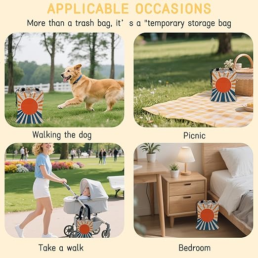 Vintage Sunburst Car Garbage Bag, Small Car Trash Bag Hanging Back of Seat,Drawstring Car Trash Bag with Adjustable Buckle,Car Accessories for Camping Travelling