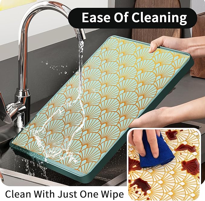 Shelf and Drawer Liner for Kitchen Cabinet,Non-Adhesive Waterproof Oil-Proof Easy Clean Shelf Liner for Dresser & Bathroom Vanities with Adhesive Dots & Cutting Tool(12 in X 20 Ft Gold Fish Scale)