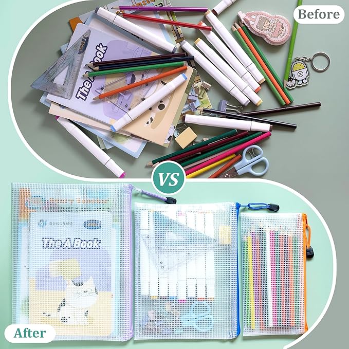 10pcs Mesh Zipper Pouch Bags, 10 Sizes Zipper Bags for Organizing, Mesh Bags with Zipper, 10 Colors Plastic Zipper Pouches, Puzzle Bags, Board Game Storage Bags, Travel Pouch