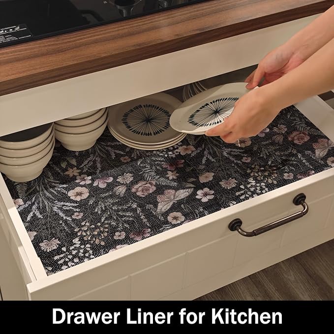 16IN x 10FT Butterfly Shelf and Drawer Liner for Kitchen Cabinets, Non-Adhesive and Strong Non-Slip Floral Shelf Cabinet Drawer Liners for Kitchen, Waterproof Cupboard Liners,Easy to Clean
