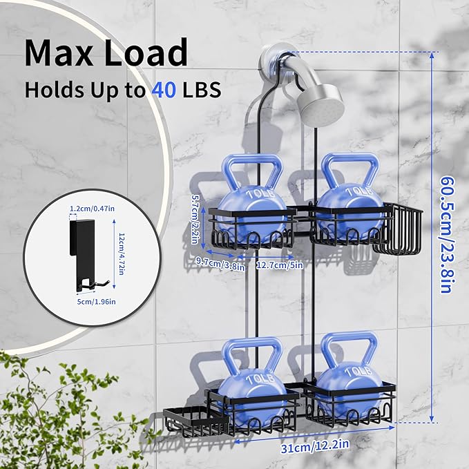 Daoun Shower Caddy Hanging with Door Hook - Split Design for Handheld Showerheads, Rustproof Over The Showerheads Bathroom Organizer with Hooks Soap and Toothbrush Holder, Bathroom Accessories Black