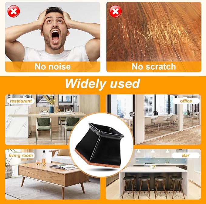 CHUNZEXI 24 Pack Square Chair Leg Floor Protectors for Hardwood Floors, Silicone Felt Covers Pads Caps, Protect Wood Furniture Feet Floors Noise Reduce and Scratch (Square Small & Black)