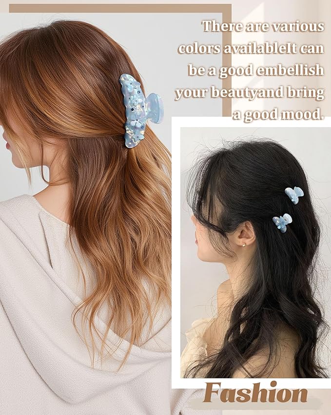3PCS Acrylic Flower Hair Claw Clips - 2 Styles Durable Medium Small Claw Clips for Women, Strong Hold Cute Non Slip Stylish Accessories Decroation Buns for Thick Thin Hair (blue)