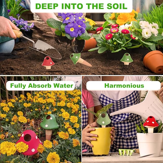 Tuzinano Terracotta Self-Watering Devices Premium Self-Watering Spikes Upgraded Planter Insert Device Irrigation Dripper Professional Garden Automatic Plant Accessories 4 Packs (Colorful Mushroom 2.0)