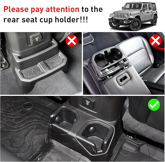 Cup Holder Coaster for Wrangler JL JLU 2018-2025 2026 Wrangler Accessories Gladiator JT 2020-2026 Silicone Cup Inserts Interior Mats Pad (Black Trim, 4-pcs Set, for Deep Rear Cup Holders)