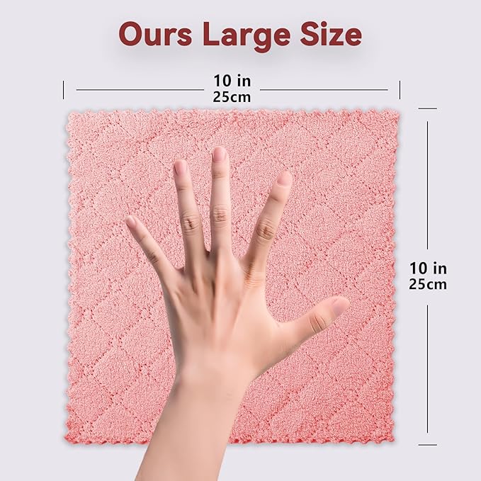 12-Pack Kitchen Cloth, Dish Towels, Microfiber Cleaning Cloths, Premium Coral Fleece Reuseable Fast Drying Cloths for Kitchen, Bathroom, Restroom and Household Cleaning Supplies, 10"×10"