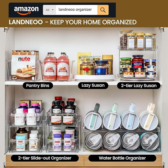 2 Tier Non-Skid Acrylic Lazy Susan Turntable Organizer - Rotating Spice Rack - Spinning Organization Tray for Kitchen, Pantry, Countertop, Closet, Bathroom, Vanity, Medicine Cabinet Organizing, 9.25''