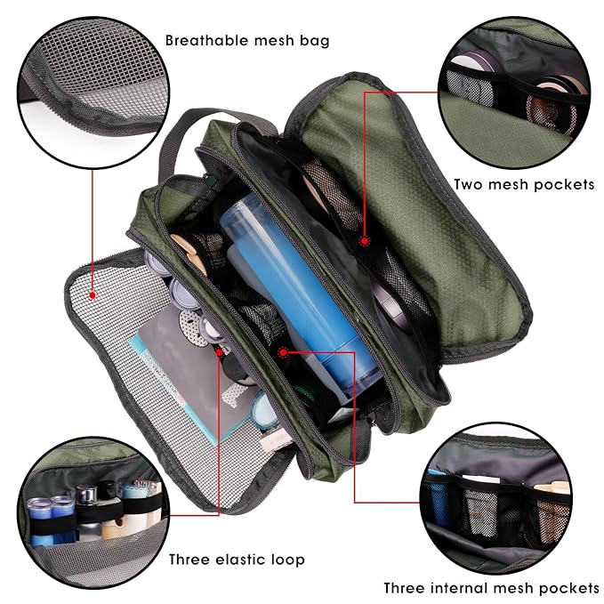 Toiletry Bag for Men, Hanging Dopp Kit, Water-Resistant Shaving Bag, Small Toiletry Bag for Traveling (Army Green)