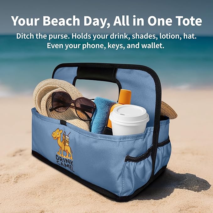 Reusable Drink Carrier with Handle, Foldable 6 Cup Drink Holder Carrier for Delivery, Coffee Cup Carrier, Portable Cup Holder Bag for Drinks, to Go Beverage Drink Organizer (Baby Blue)