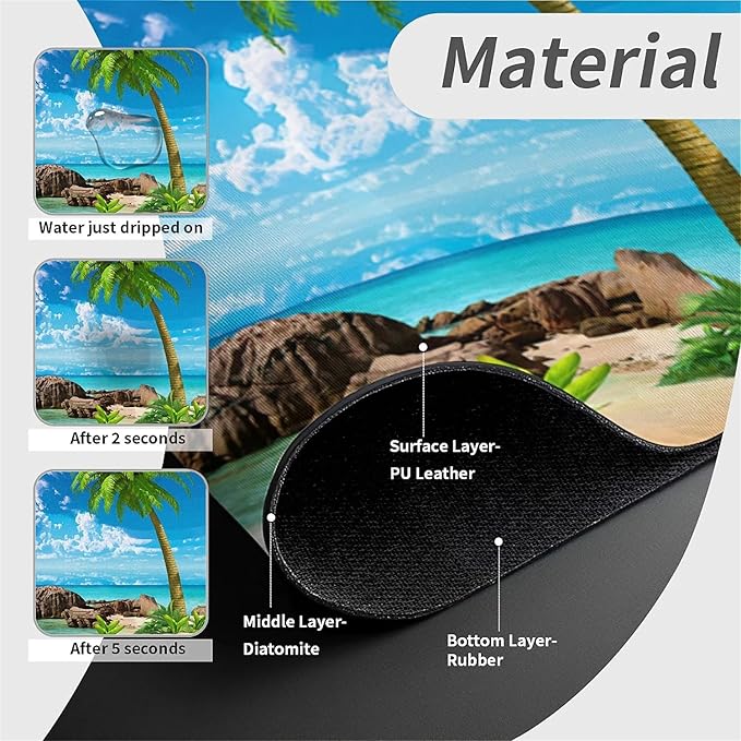 Kitchen Sink Splash Guard, Summer Coconut Beach Dolphins Faucet Mat Sink Gadgets - Super Absorbent Fast Drying Mat Drip Catcher for Kitchen, Bathroom, Sink Mat, Dish Drying Mat, Bathroom (15" X 5.5")