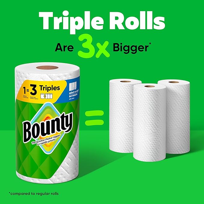 Bounty Select-A-Size Paper Towels, Prints, 2 Triple Rolls = 6 Regular Rolls