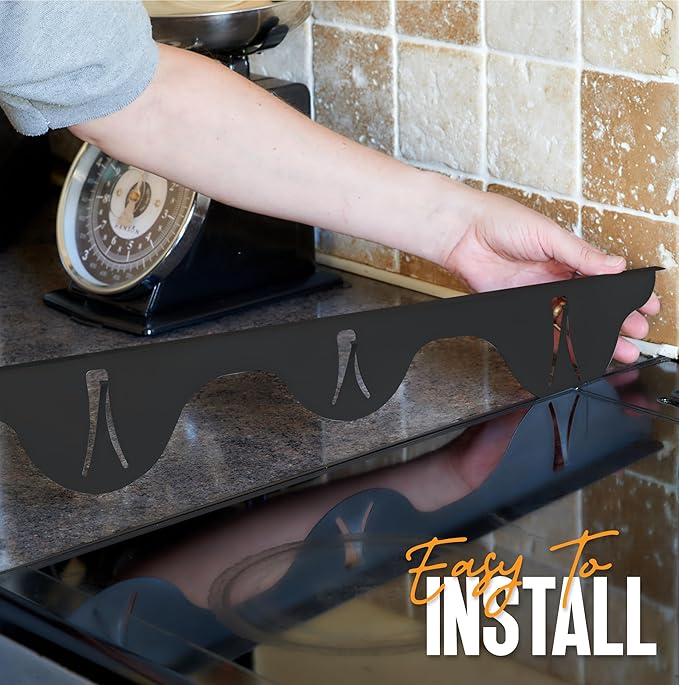 Linda’s Essentials Stove Gap Covers Stainless Steel (2 Pack), 316 Stainless Steel Stove Gap Covers Heat Resistant Oven Gap Filler Seals Spaces Between Stovetop and Counter (25.4 Inches, Black (Steel))