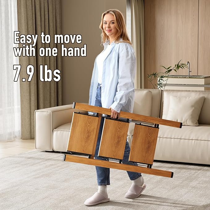 3 Step Ladder, Aluminum Folding Step Stool for Adults, Step Ladder with Wide Anti-Slip Pedal, 330 lbs Capacity for Home, Office, Kitchen, Library (Woodgrain)