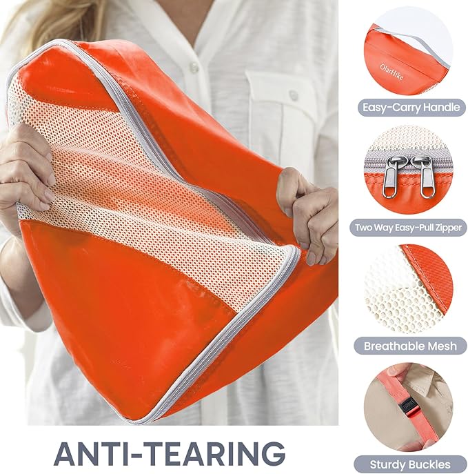 ALL INCLUDED 10 Set Durable Packing Cubes for Travel,Gifts for Women Mom Men,Luggage & Suitcase Organizers with Toiletry Bag,Vacation Essentials for Cruise & Plane,Beach Accessories (Orange)