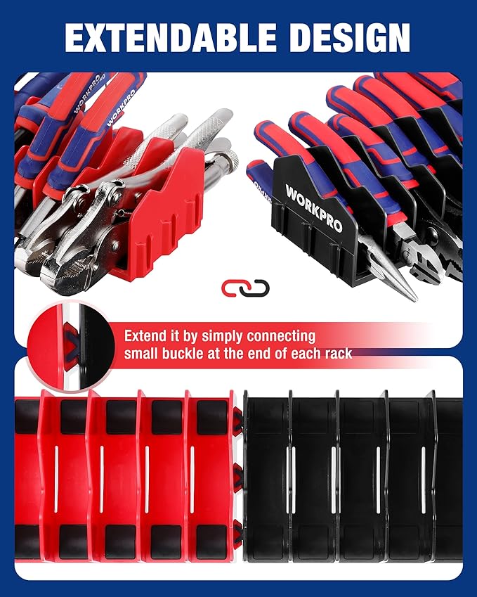 WORKPRO 4-Pack Plier Organizer Rack, Pliers Holder and Cutter Organizers with Non-Slip Rubber Base, 40-Slot Tool Box Organizer, Tool Drawer Organizer, Tool Storage, Plier Rack (Pliers Not Included)