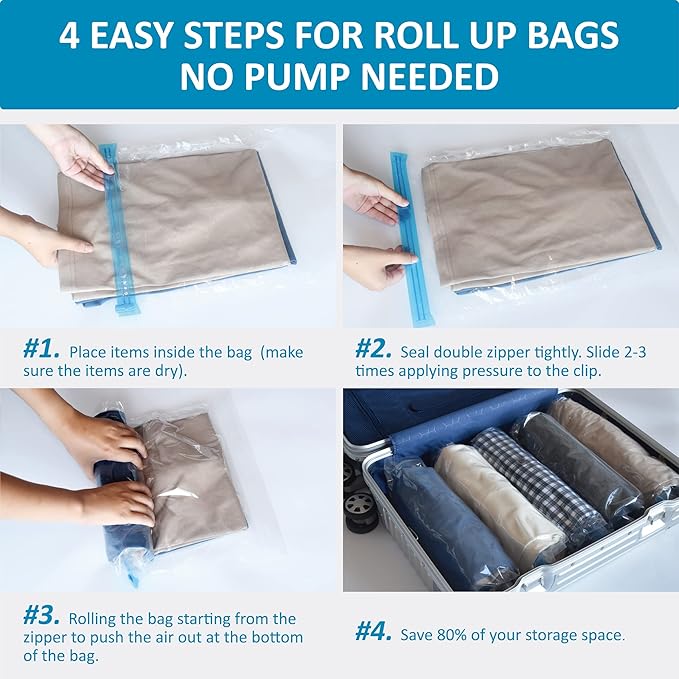 Compression Bags for Travel - Travel Essentials - 24 Pack Space Saver Bags - No Vacuum Needed - Compression Packing Bags for Cruise Accessories