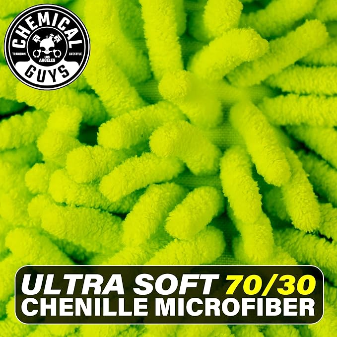 Chemical Guys Chenille Premium Scratch-Free Microfiber Wash Mitt for Car Washing - Lime Green,Ultra-Soft Car Wash Glove,Swirl-Free Finish,Safe for Trucks,SUVs,Motorcycles,and More,(Pack of 12)