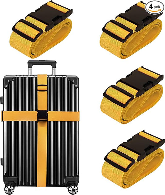 Luggage Straps for Suitcases TSA Approved Travel Belt 4 Pack by Chelmon (Yellow)