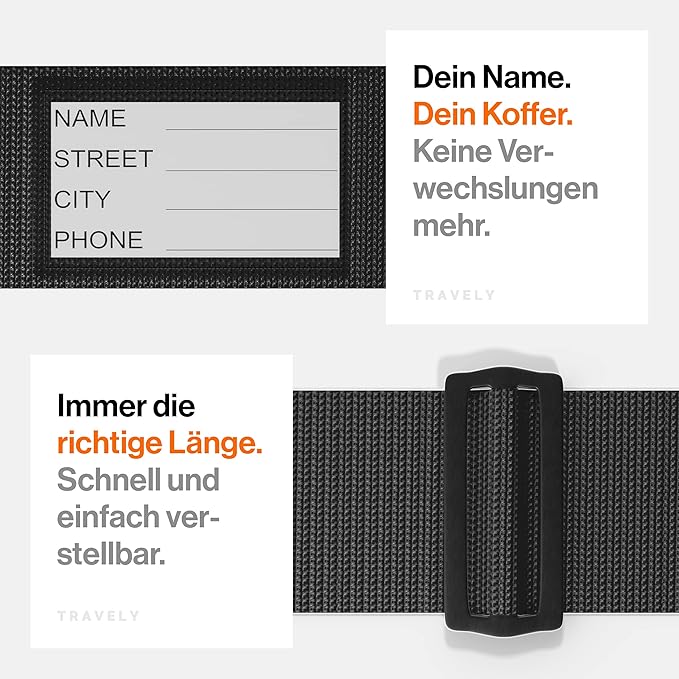 TRAVELY Luggage Straps - Particularly conspicuous & Secure - Incl. 2 Name Tags - Luggage Strap Ideal crosswise - [Set of 2]