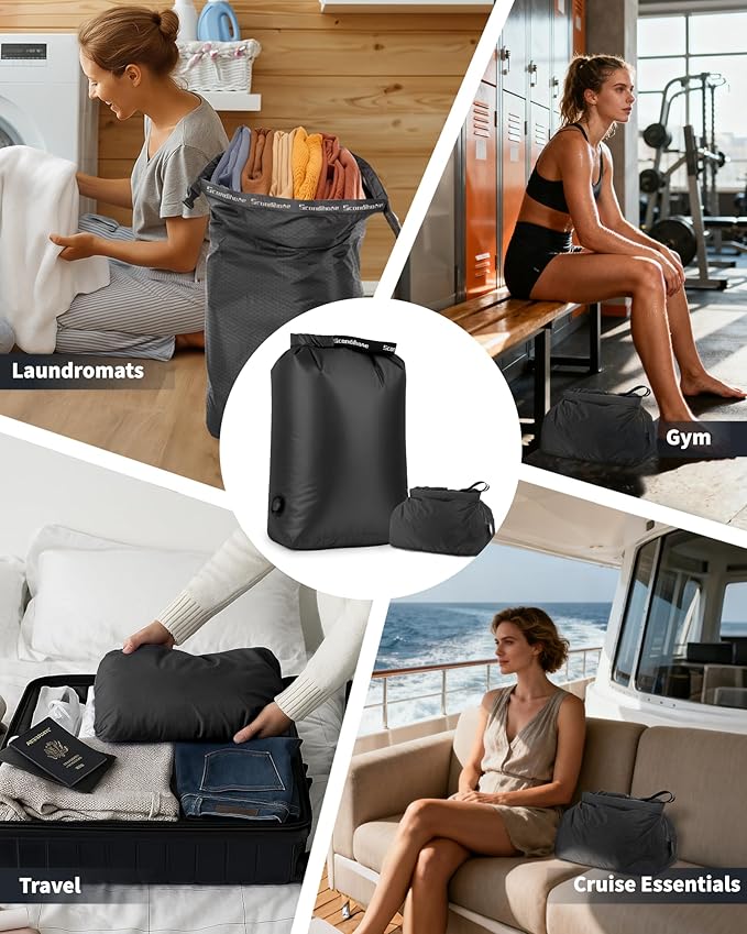 Travel Laundry Bag, Pump-free Vacuum Compression Dirty Clothes Bag, Large Reusable Waterproof & Washable Laundry Bag, Wet and Dry Bag, Ideal for Suitcases, Cruise Essentials (1 Pcs) Black