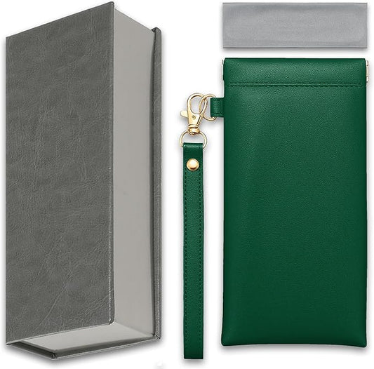 2Pack Leather Glasses Case for Women Men Book-like Hard Shell Eyeglass Bag With Carrying Strap Soft Sunglasses Pouch