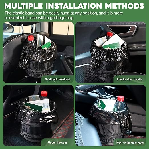 3 Pack Car Trash Can With 100 Bags - Mini Pop-up Garbage Can, Collapsible Waterproof Waste Basket, Portable Rubbish Bin for Automotive (2 Gallon, Black)